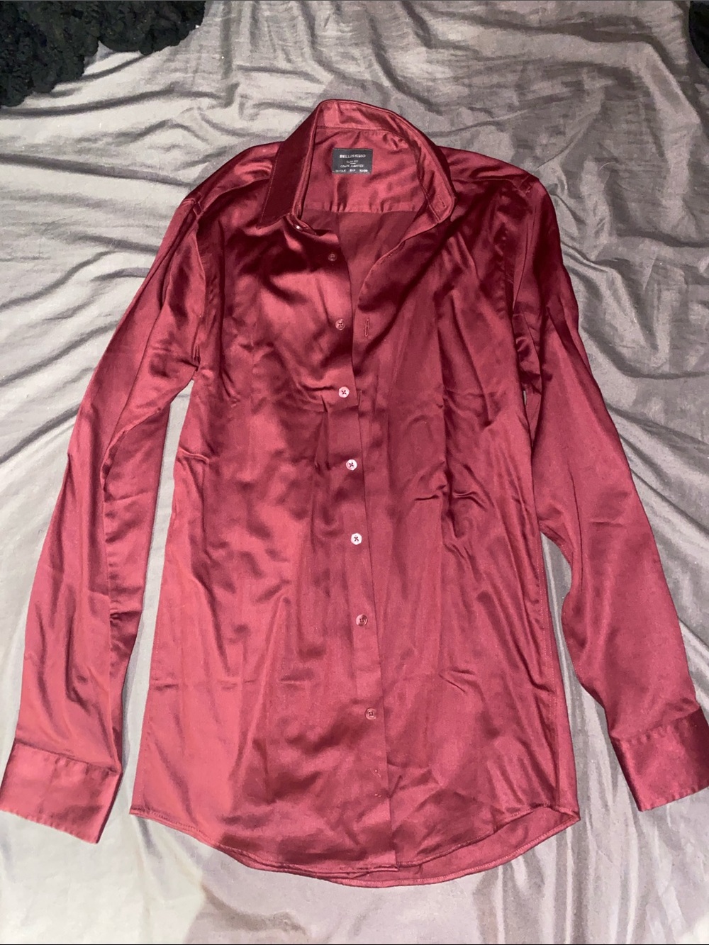 Mens Satin Button-Up Dress Shirt in Wine